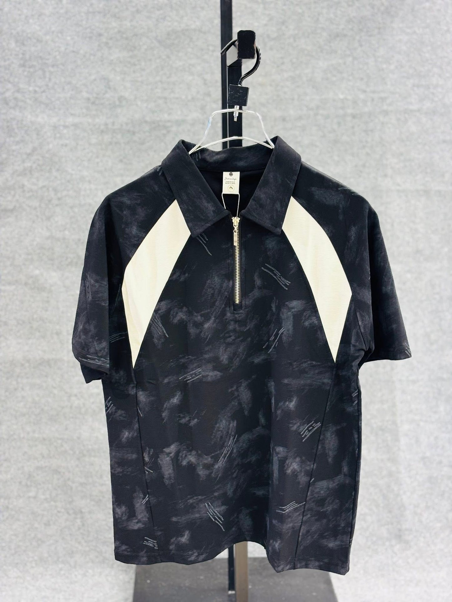 Panel Black Zip Polo Shirt PS-4322