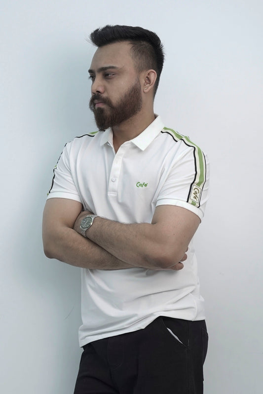 Cafe Button White Polo Shirt PS-0328