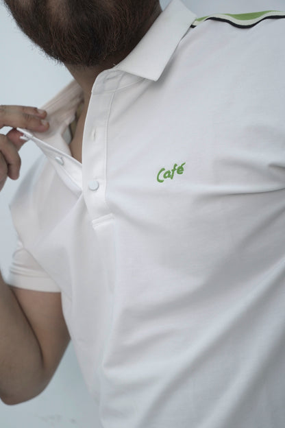 Cafe Button White Polo Shirt PS-0328