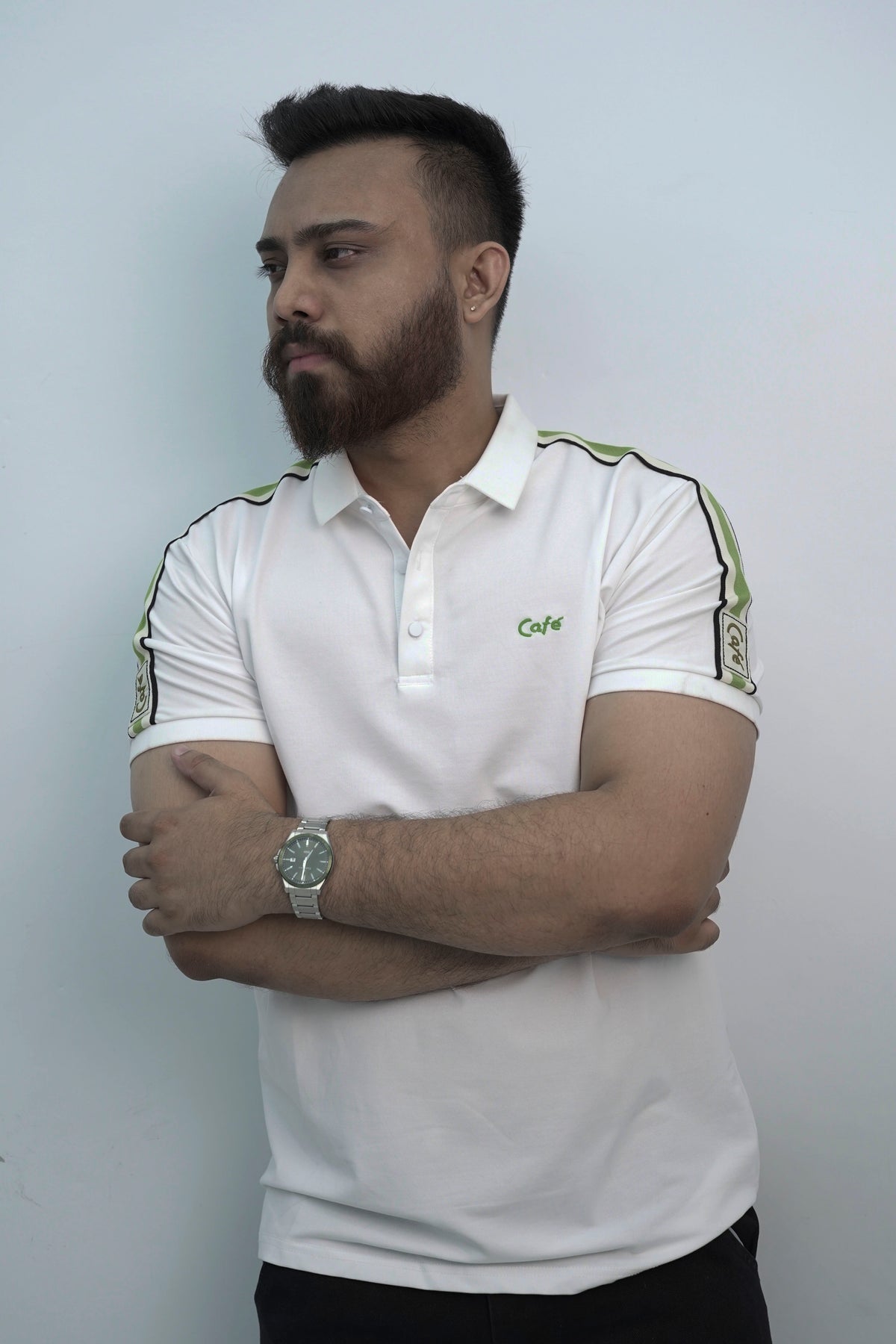Cafe Button White Polo Shirt PS-0328