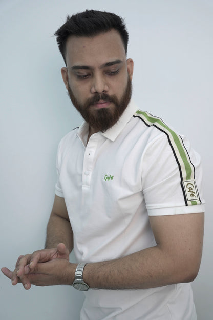 Cafe Button White Polo Shirt PS-0328